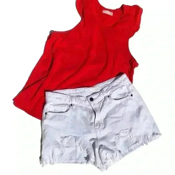 HIDDEN WHITE HIGH WAIST FRAYED HEM R  CUTOFF SHORTS SIZE MEDIUM - Picture 9 of 13